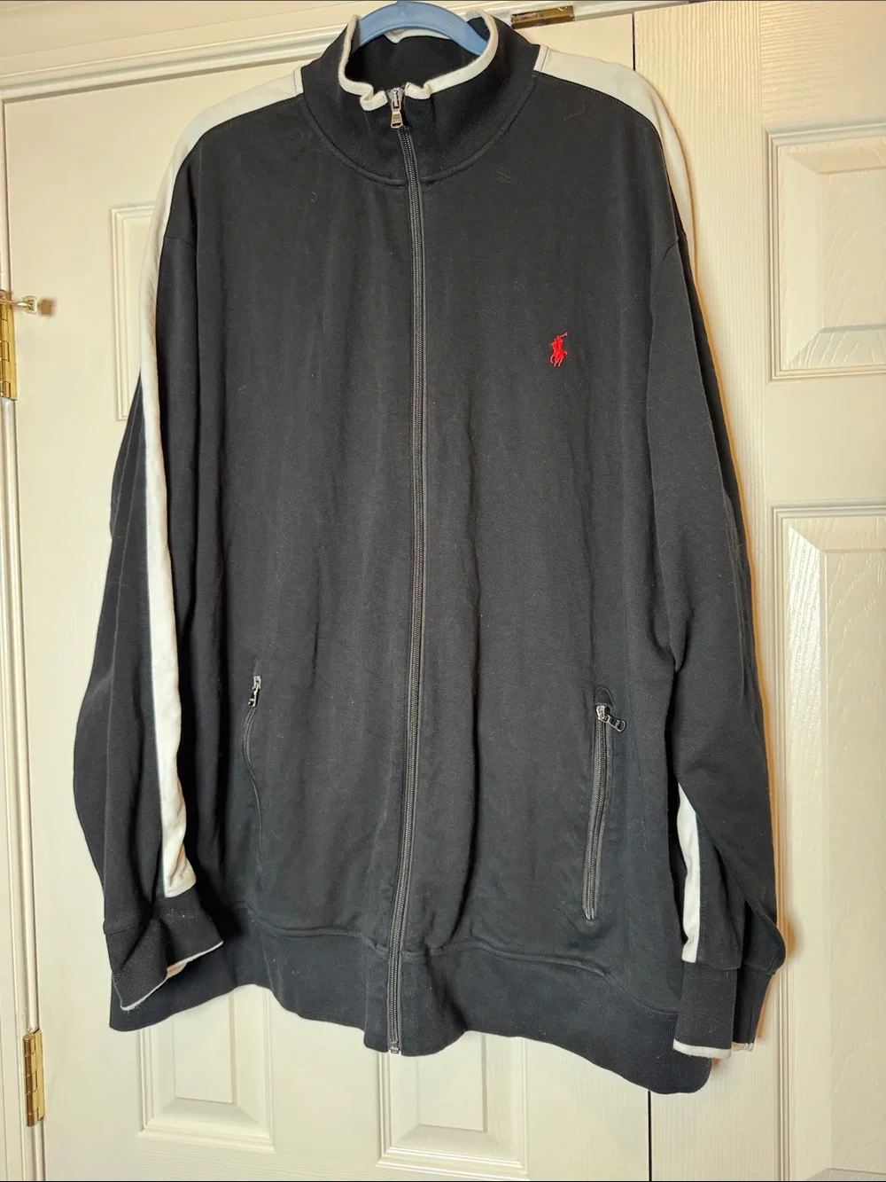 Polo Ralph Lauren Men’s Double-Knit Track Jacket Black White Red Pony 2XLT